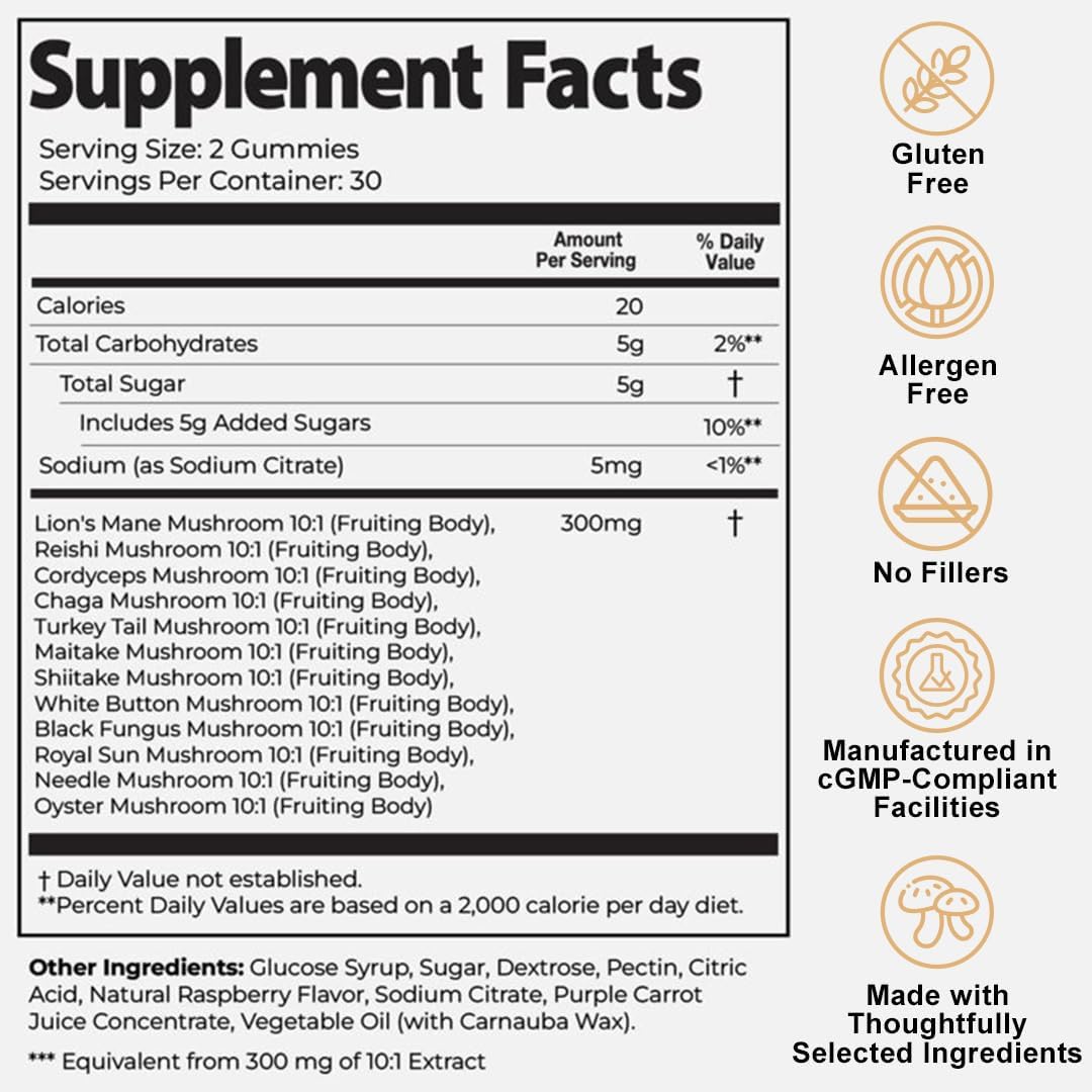 Auri Super Mushroom Gummies – 12 Mushroom Blend, 60ct
