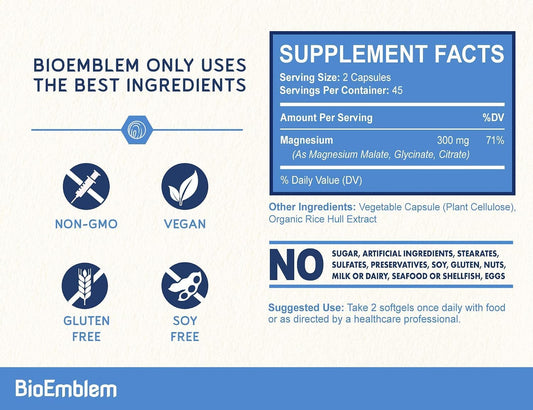 Triple Magnesium Complex 300mg – Glycinate & Malate – 90 Capsules