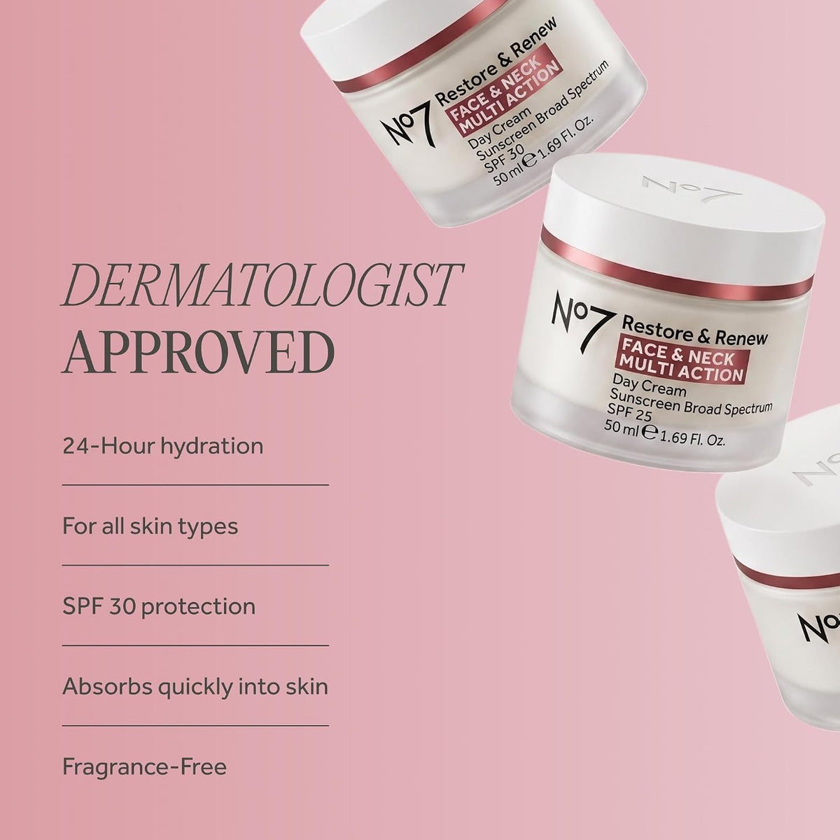 No7 Restore & Renew Face & Neck Day Cream SPF 30 – Hyaluronic Acid