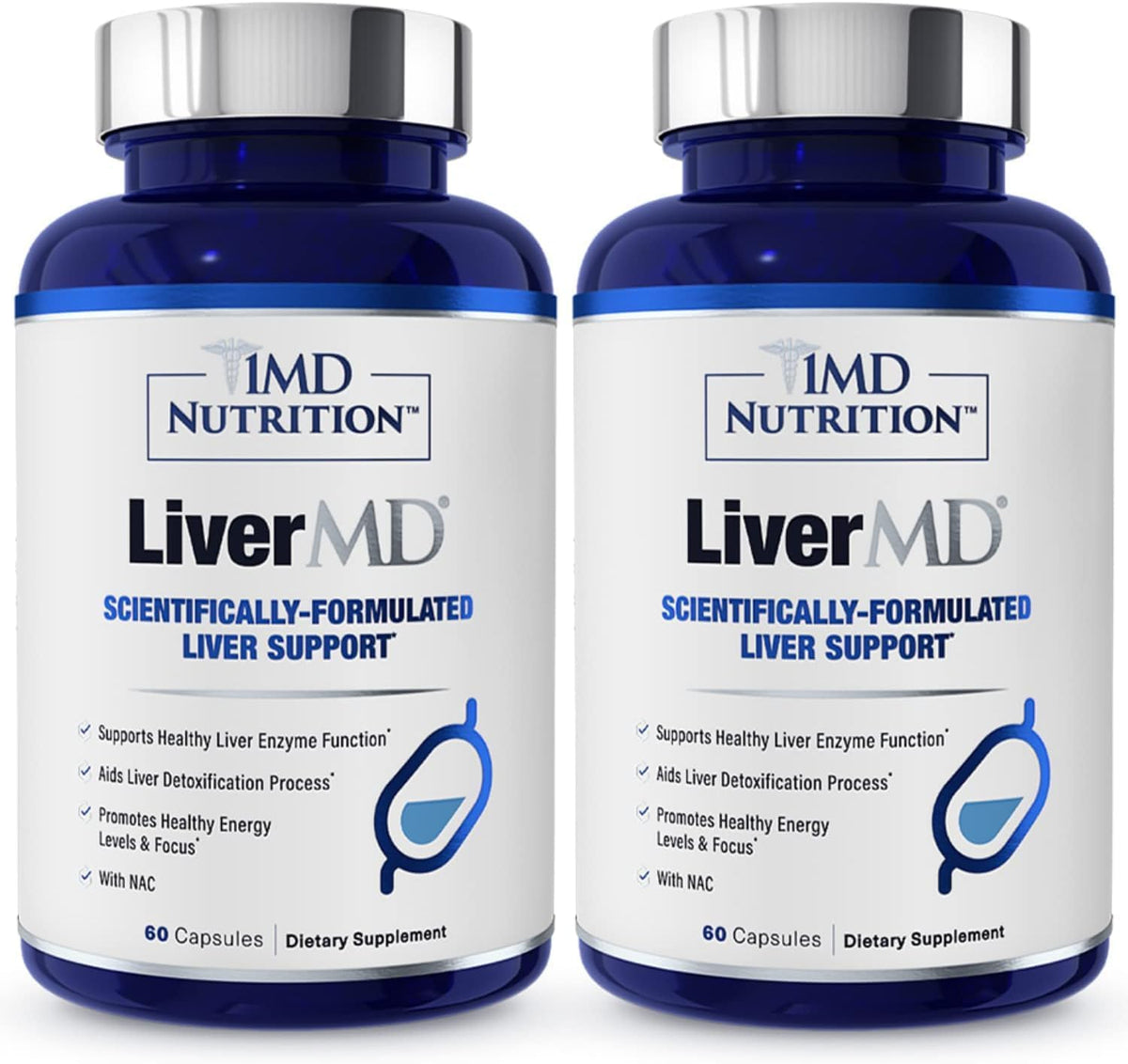 1MD LiverMD Liver Support – Siliphos Milk Thistle – 60 Capsules 2-Pack