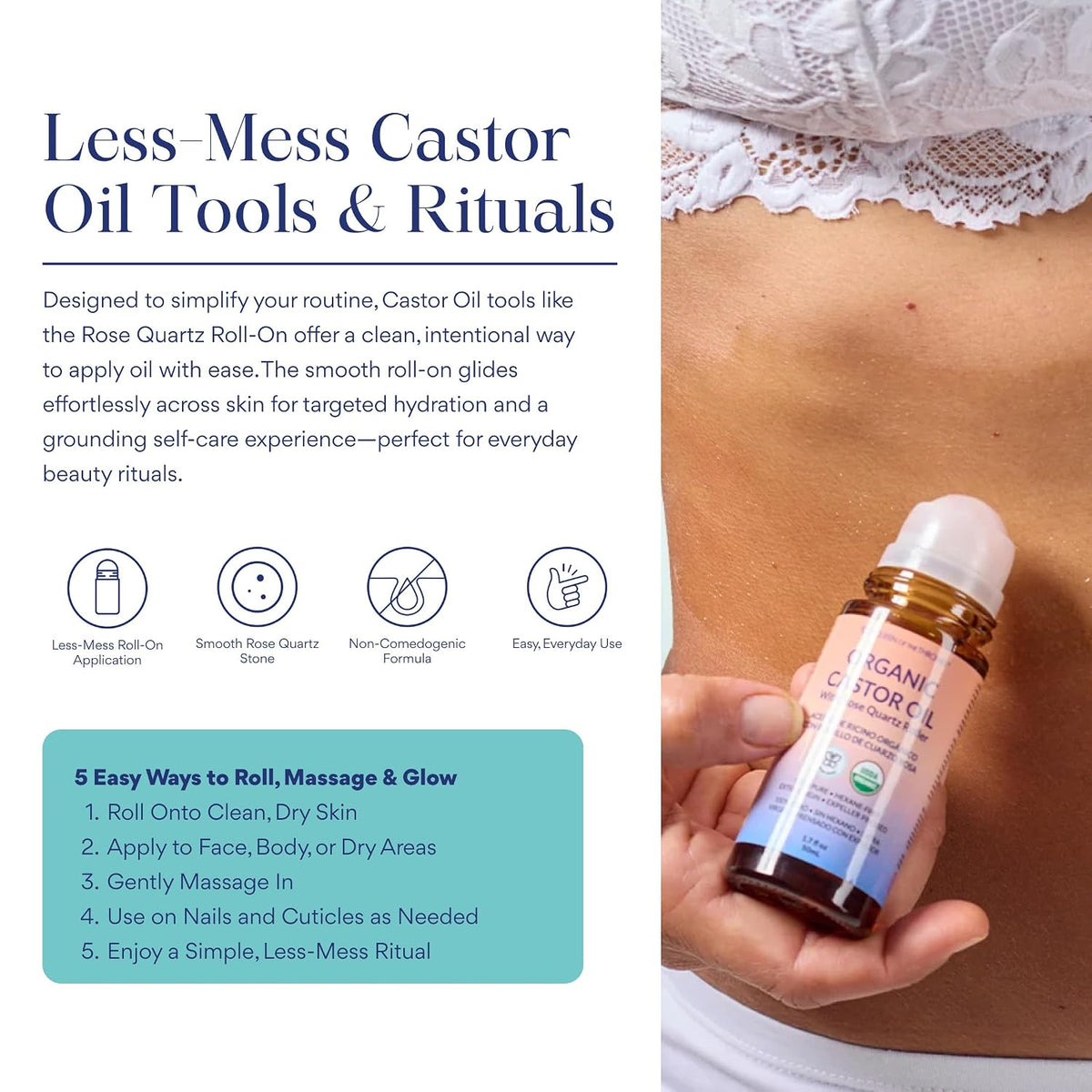 Queen of the Thrones Organic Golden Castor Oil Roll-On with Rose Quartz | 100% P
