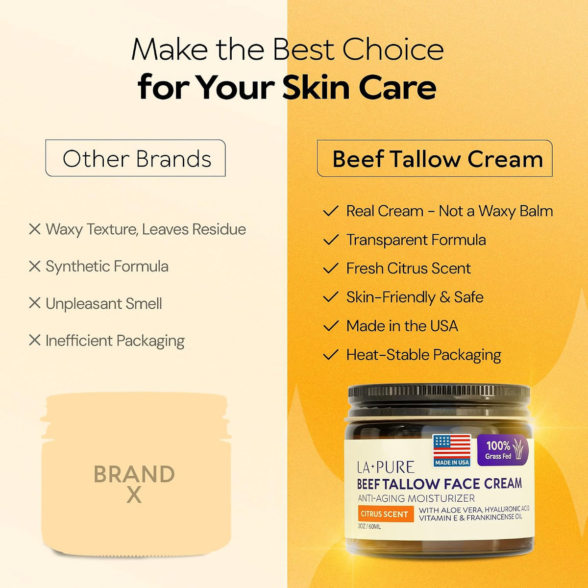Grass-Fed Beef Tallow Face Cream 4oz – Aloe Vera & Hyaluronic Acid