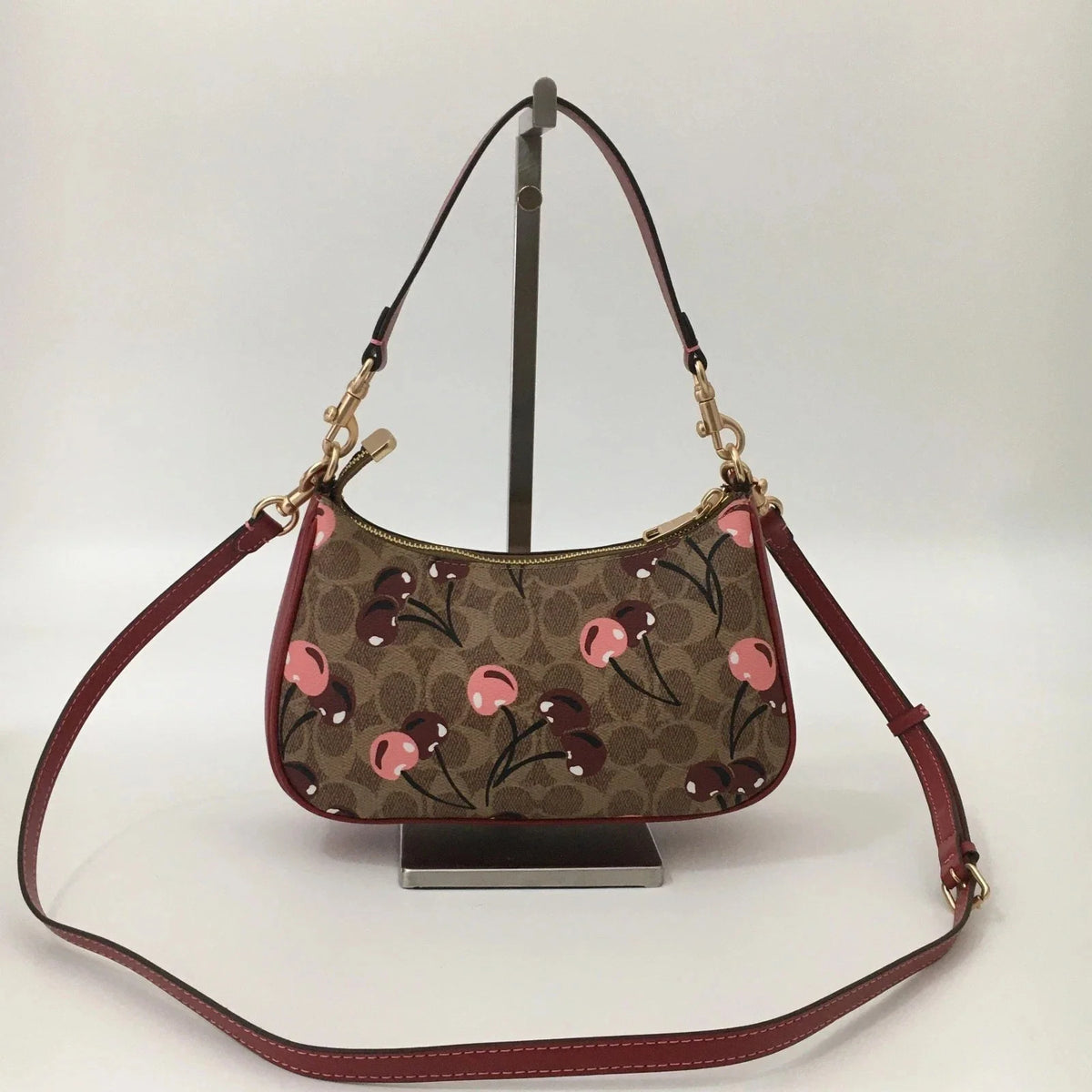 Coach Teri Shoulder Bag CY694 Signature Canvas Cherry Print Tan Brown NWT
