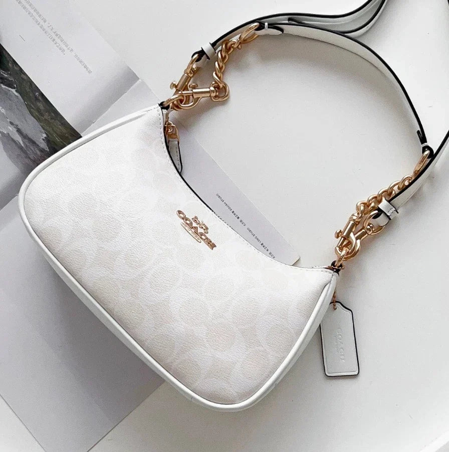Coach Teri 2-Way Shoulder Bag Signature Coated Canvas White CA548 NWT