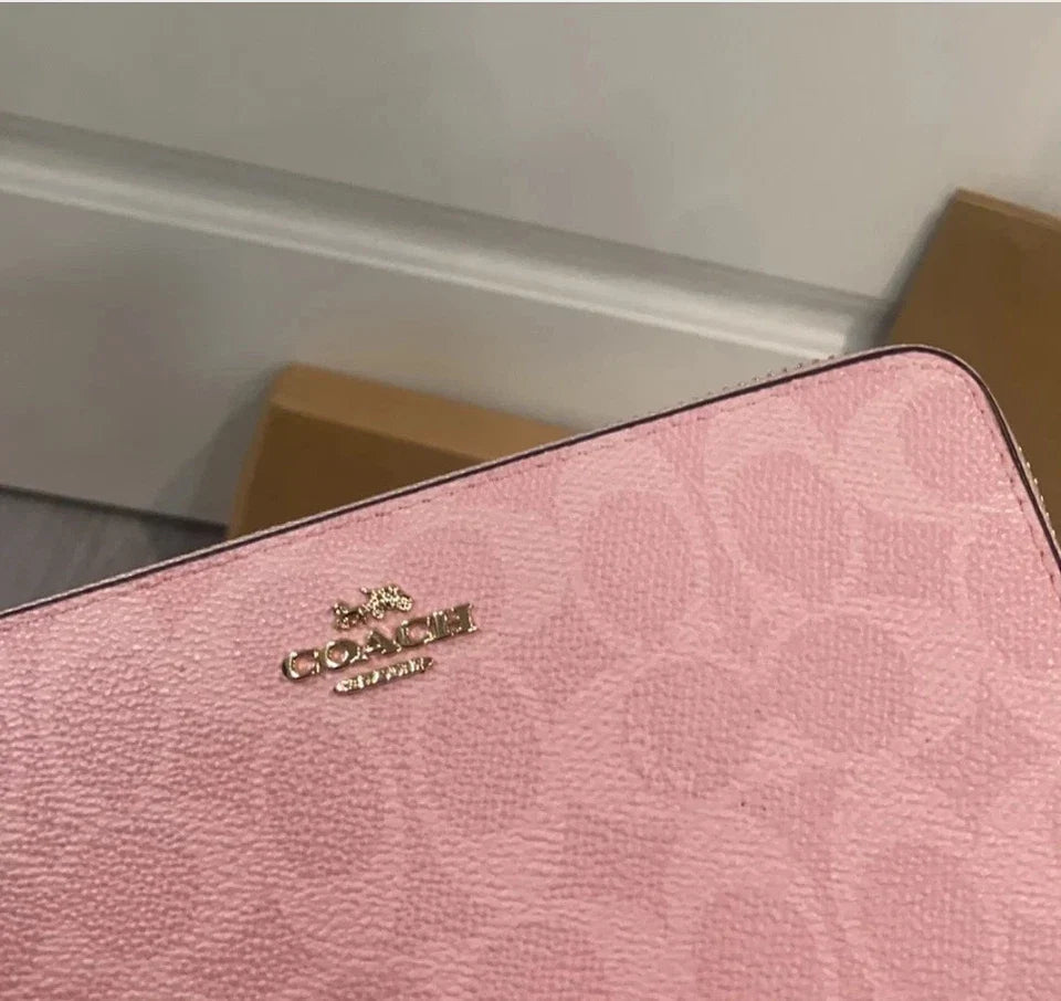 Long Zip-Around Signature Canvas Wallet – Powder Pink