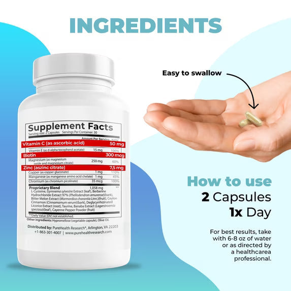 PureHealth Blood Sugar Formula Supplement 60 Capsules