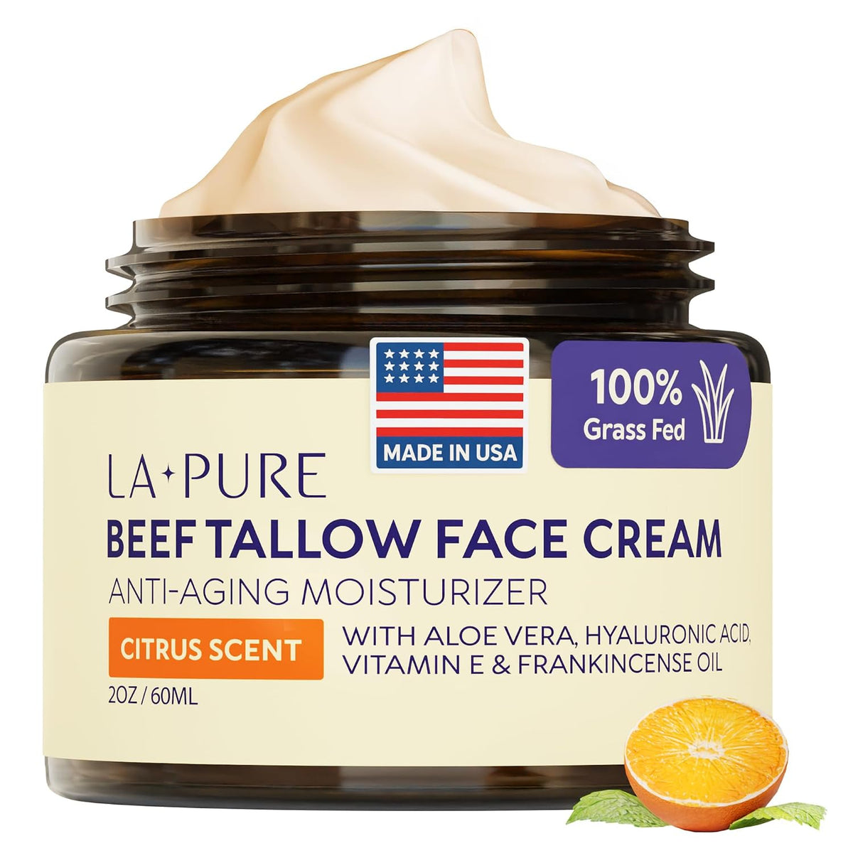 Grass-Fed Beef Tallow Face Cream 4oz – Aloe Vera & Hyaluronic Acid
