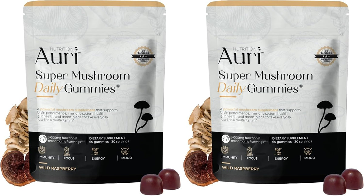 Auri Super Mushroom Gummies – 12 Mushroom Blend, 60ct