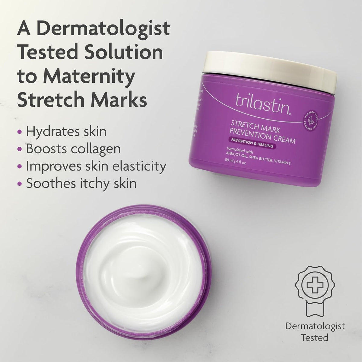 TriLASTIN Maternity Stretch Mark Cream – Prevention & Care – 4oz