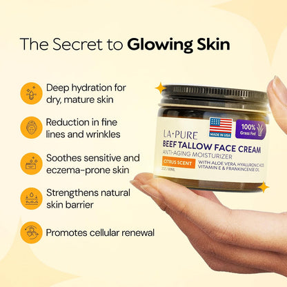 Grass-Fed Beef Tallow Face Cream 4oz – Aloe Vera & Hyaluronic Acid