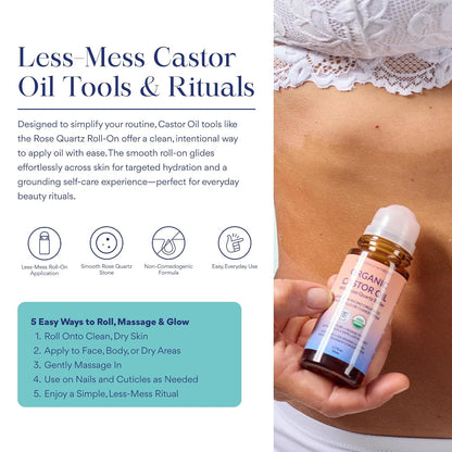 Queen of the Thrones Organic Golden Castor Oil Roll-On with Rose Quartz | 100% P