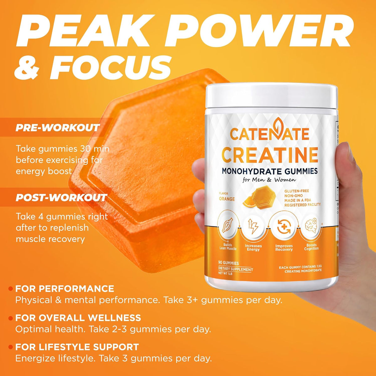Creatine Monohydrate Gummies – Orange Flavor, 90ct
