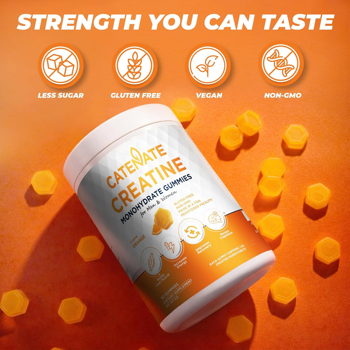 Creatine Monohydrate Gummies – Orange Flavor, 90ct