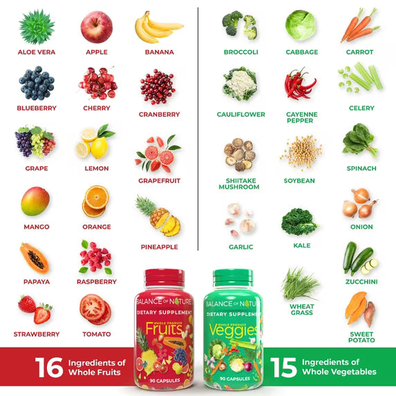 Balance of Nature Fruits & Veggies Whole Food Supplement 180 Capsules