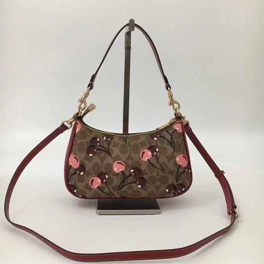 Coach Teri Shoulder Bag CY694 Signature Canvas Cherry Print Tan Brown NWT