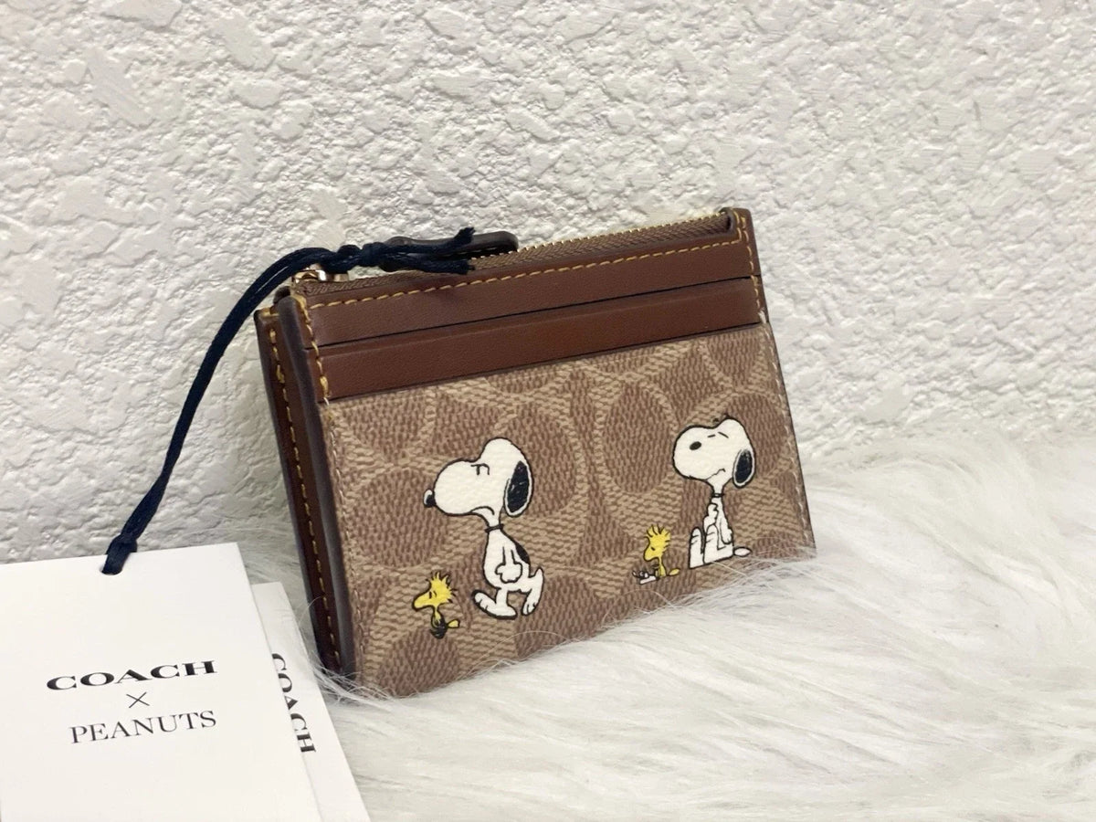 Coach X Peanuts Mini Skinny ID Case Signature Canvas Snoopy CBT14 NWT