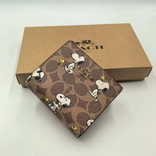 Coach X Peanuts Snap Wallet Signature Canvas Snoopy Print NWT