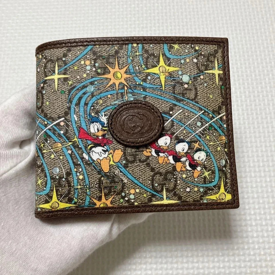 Unused Gucci x Disney Donald Duck GG Folding Wallet with Box & Bag