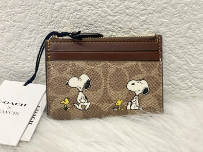 Coach X Peanuts Mini Skinny ID Case Signature Canvas Snoopy CBT14 NWT