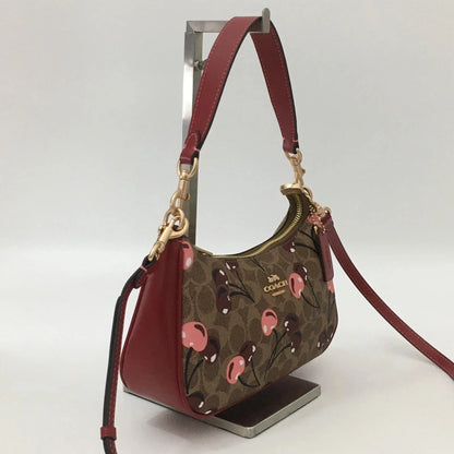Coach Teri Shoulder Bag CY694 Signature Canvas Cherry Print Tan Brown NWT