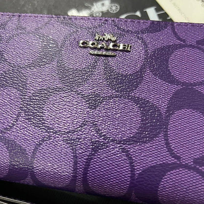 Coach C4452 Long Zip Wallet with Strap Purple Signature New