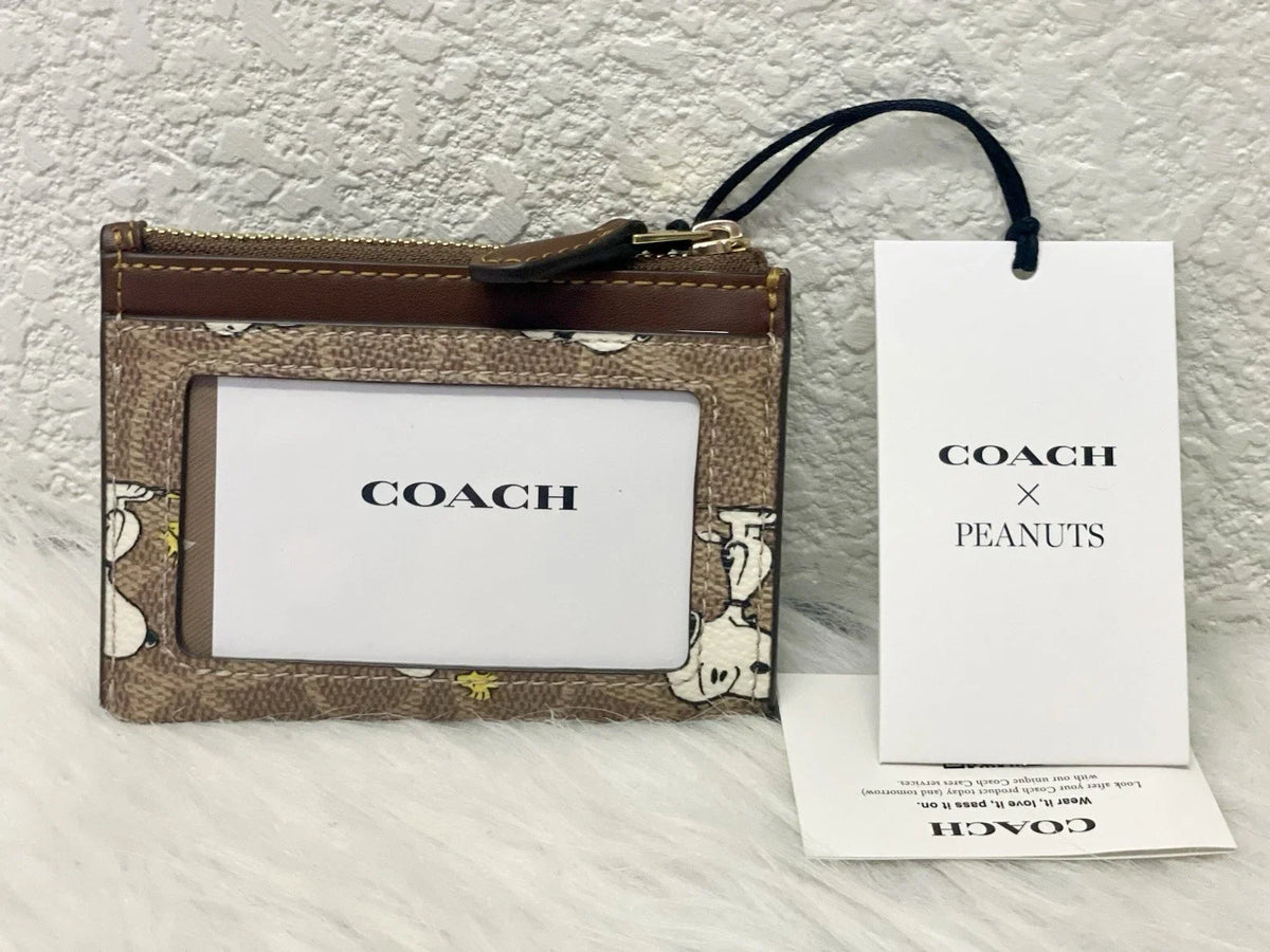 Coach X Peanuts Mini Skinny ID Case Signature Canvas Snoopy CBT14 NWT
