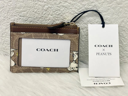 Coach X Peanuts Mini Skinny ID Case Signature Canvas Snoopy CBT14 NWT
