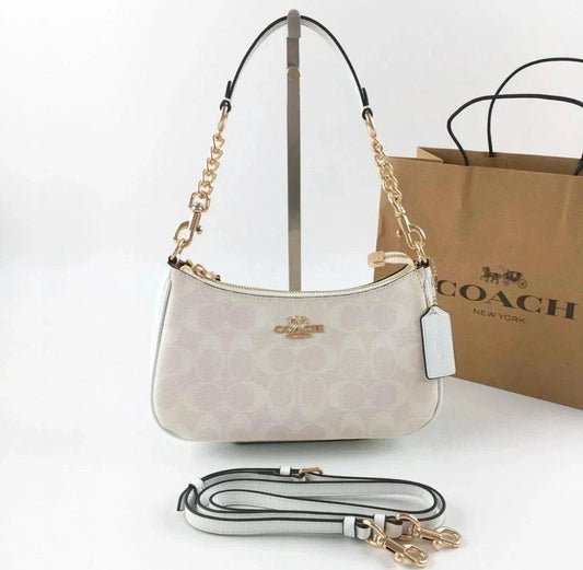 Coach Teri 2-Way Shoulder Bag Signature Coated Canvas White CA548 NWT