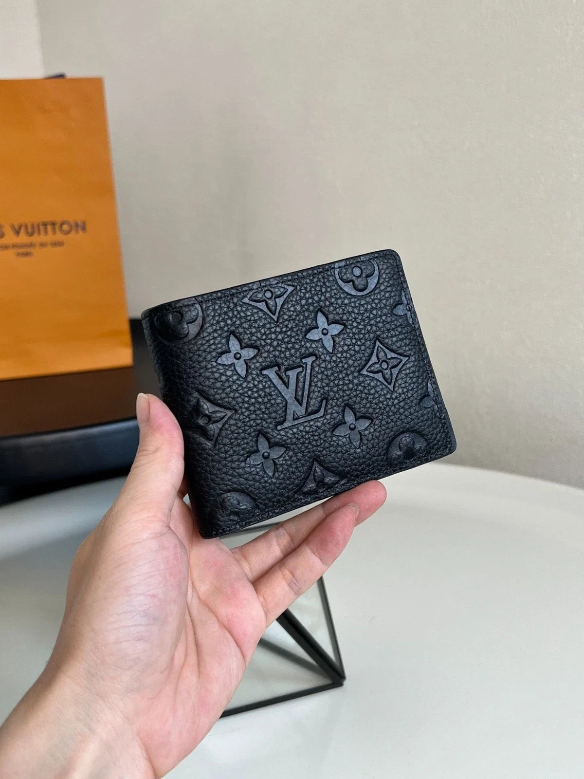 Luis Style Black Taurillon Leather Bifold Wallet for Men