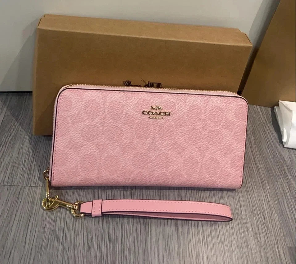 Long Zip-Around Signature Canvas Wallet – Powder Pink