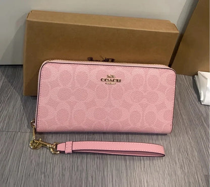 Long Zip-Around Signature Canvas Wallet – Powder Pink