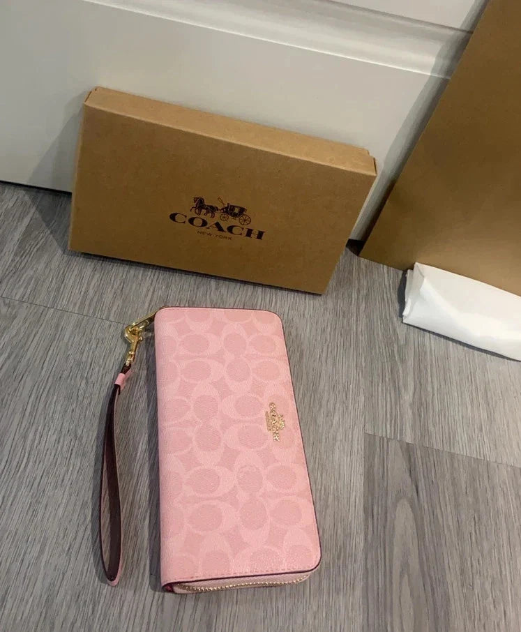 Long Zip-Around Signature Canvas Wallet – Powder Pink